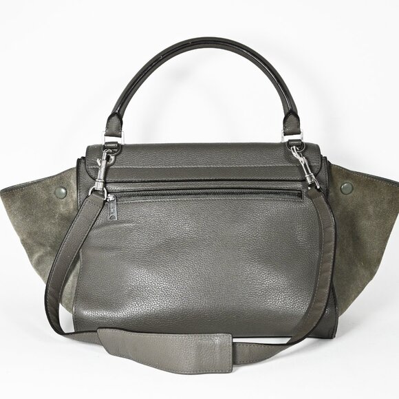 Celine Trapeze Leather 2-Way Handbag Turn-Lock front Closure Leather-Lined Sage - Picture 8 of 13